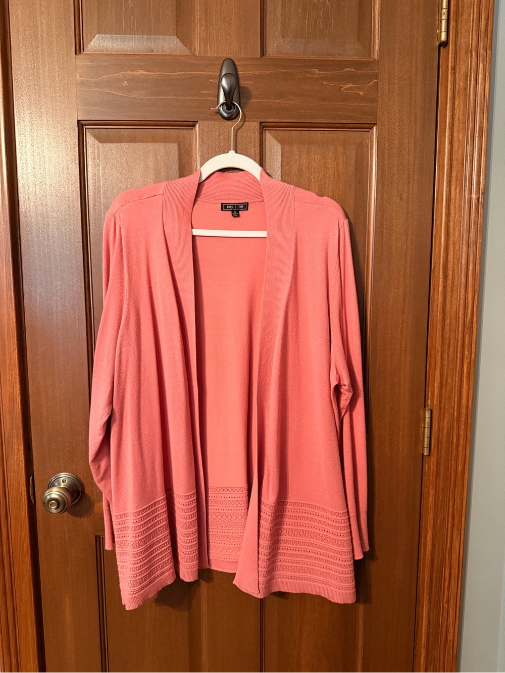 Open-Front Coral Knit Cardigan with Textured Hem